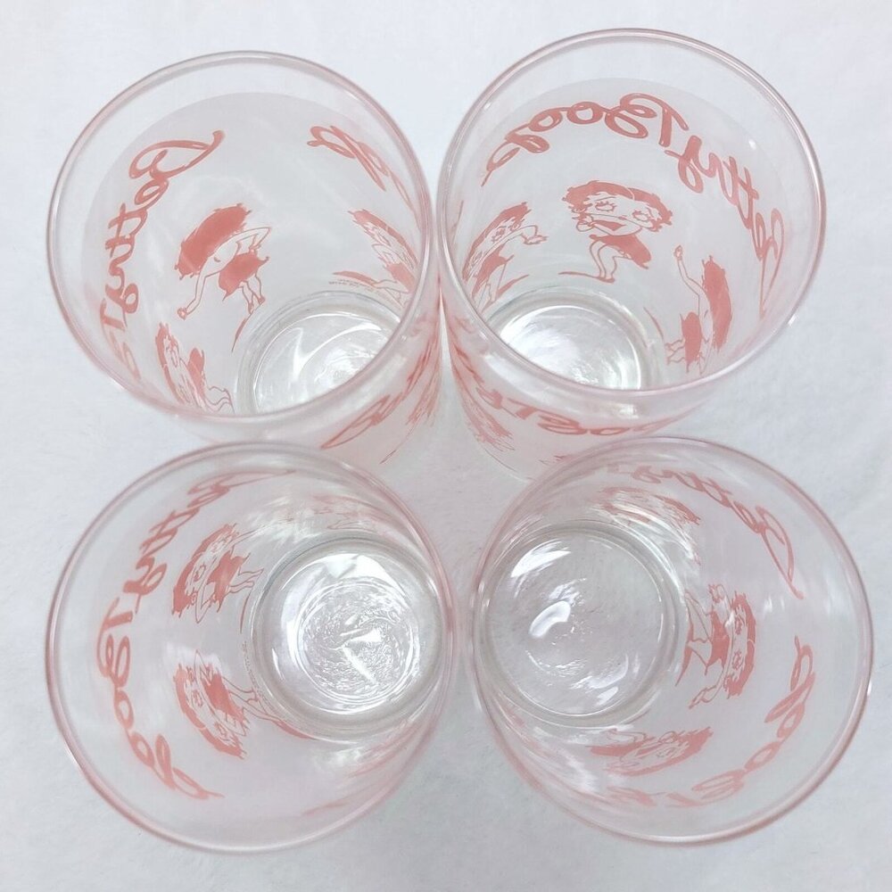 Betty Boop Pink Drinking Frosted Glasses Set Of 4 10 Oz Slim 1988 Vintage - Picture 7 of 8
